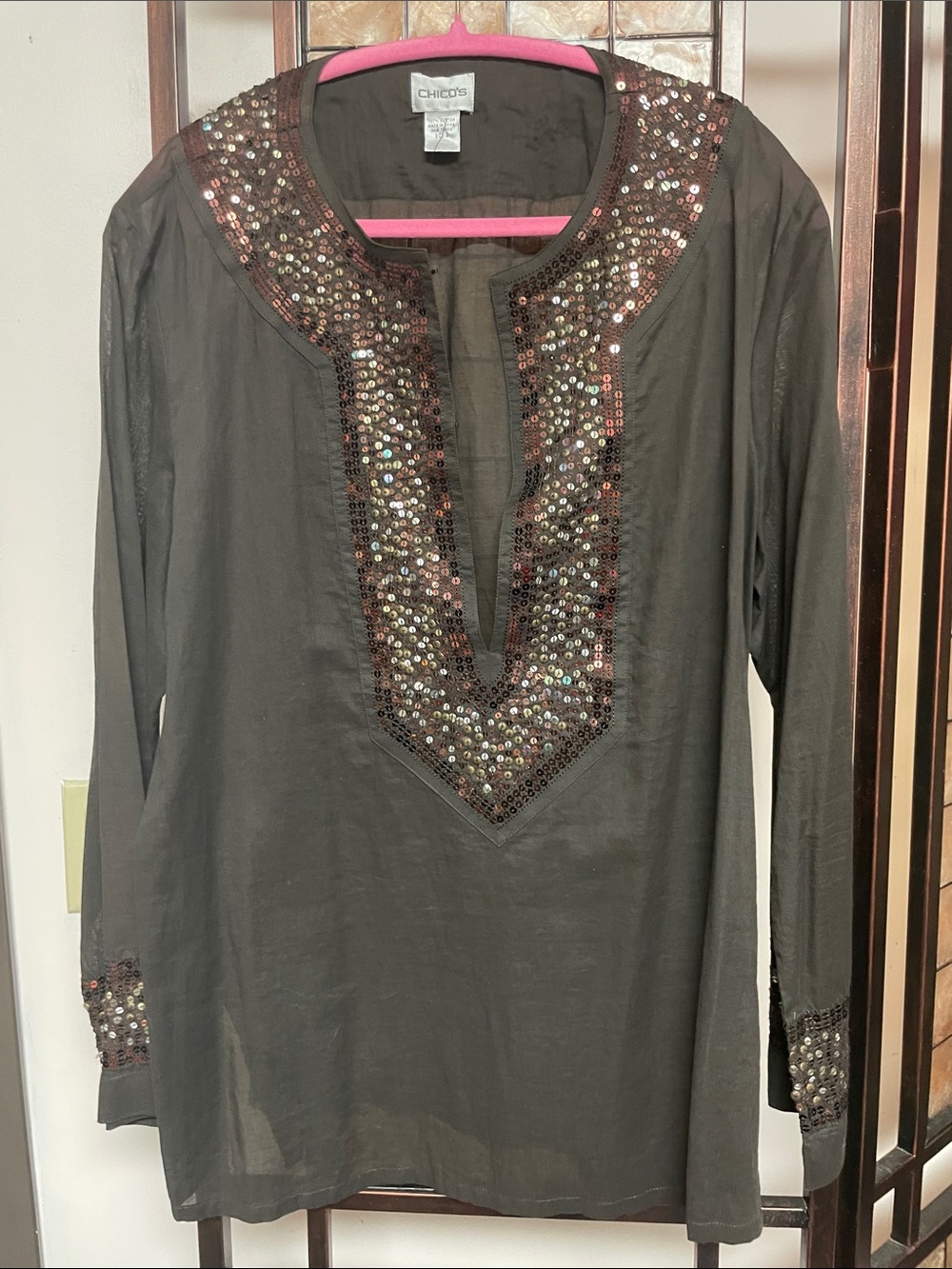 Chico's Brown Sequin-Trim Tunic